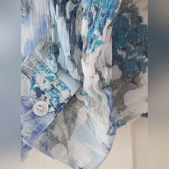 Coldwater Creek PXL White Mlticlrd Floral Print Lined Lngslv Women Shirt Blouse - Picture 5 of 7